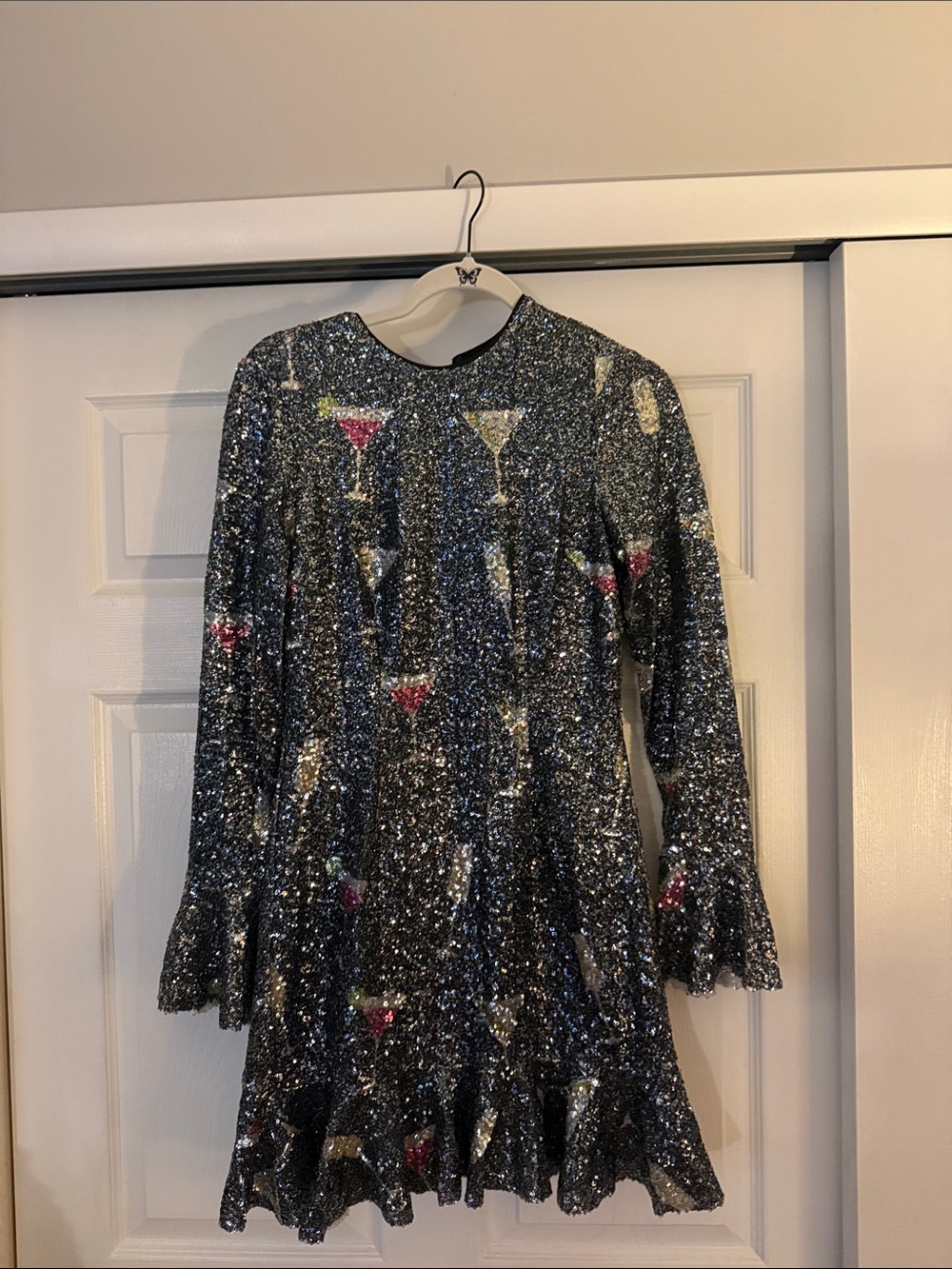 Anthropologie Black Sequin Cocktail Print Mini Dress